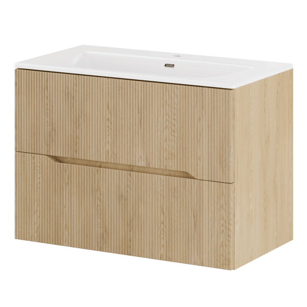 Szafka do Łazienki Wisząca Ryflowana Dąb Cremona 80 cm z Umywalką Meblową SKY NORDIC CREMONA COMAD
