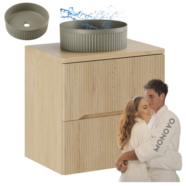 Szafka Ryflowana 60 cm Dąb Cremona z Blatem i Umywalką BEYOND Zielona NORDIC CREMONA COMAD