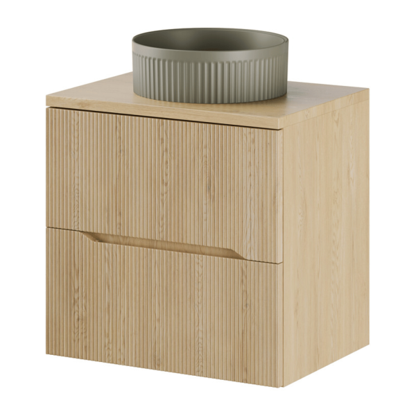 Szafka Ryflowana 60 cm Dąb Cremona z Blatem i Umywalką BEYOND Zielona NORDIC CREMONA COMAD