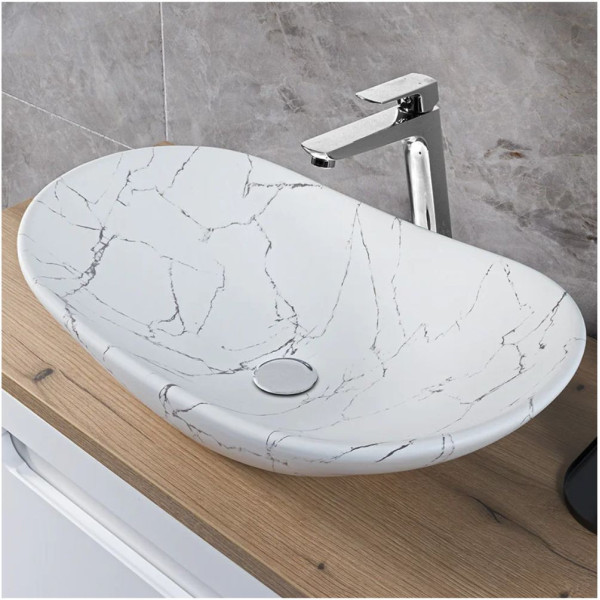 Szafka Dąb Cremona do Łazienki Ryflowana 80 cm z Blatem i Umywalką LENA Marmur NORDIC CREMONA COMAD