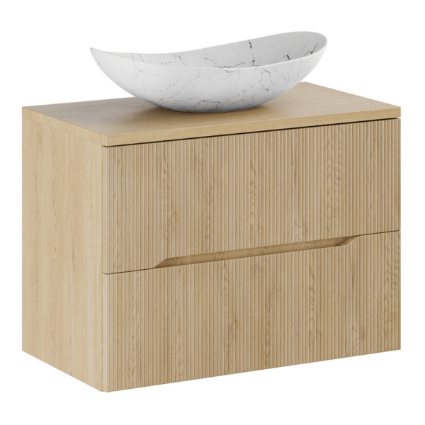 Szafka Dąb Cremona do Łazienki Ryflowana 80 cm z Blatem i Umywalką LENA Marmur NORDIC CREMONA COMAD