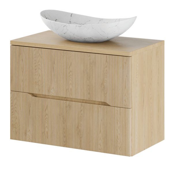 Szafka Dąb Cremona do Łazienki Ryflowana 80 cm z Blatem i Umywalką LENA Marmur NORDIC CREMONA COMAD