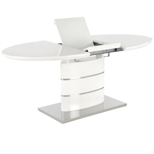 Owalny Biały Stół Rozkładany do Salonu Glamour 140-180x90 cm Biały Połysk ASPEN Halmar