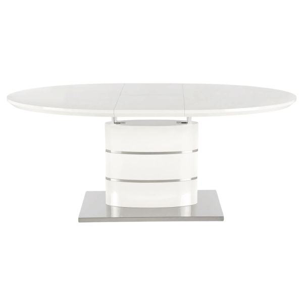Owalny Biały Stół Rozkładany do Salonu Glamour 140-180x90 cm Biały Połysk ASPEN Halmar