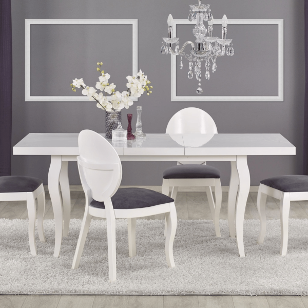 Stół Rozkładany Biały Połysk do Jadalni Salonu Modern Barock 140-180x80 cm MOZART Halmar
