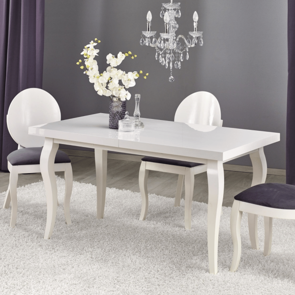 Stół Rozkładany Biały Połysk do Jadalni Salonu Modern Barock 140-180x80 cm MOZART Halmar
