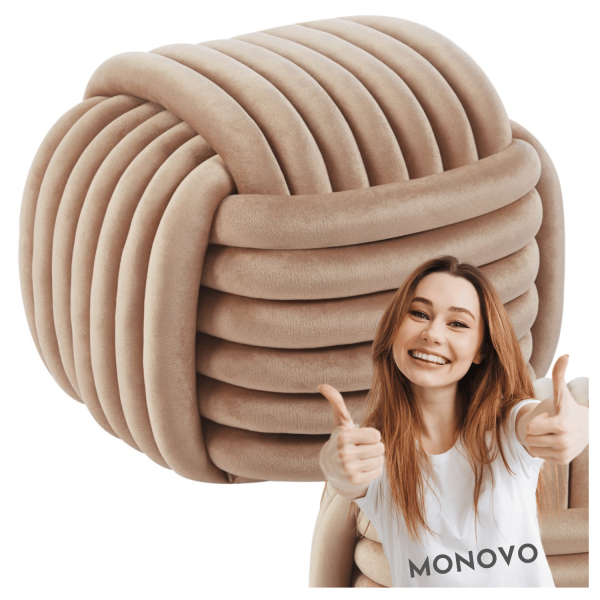 Designerska Pufa Siedzisko Pleciony Supeł Welur Cappuccino Beżowy TWISTI
