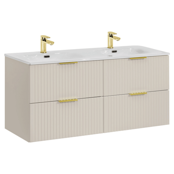 Szafka z Umywalką Wpuszczaną 120 cm Nowoczesna z Szufladami Podwójna Ryflowana Beż ADEL CASHMERE Comad