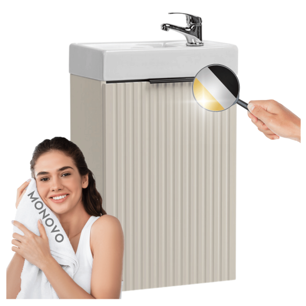 Szafka z Umywalką Wpuszczaną 40 cm do Łazienki Wisząca Ryflowana Beżowa ADEL CASHMERE Comad