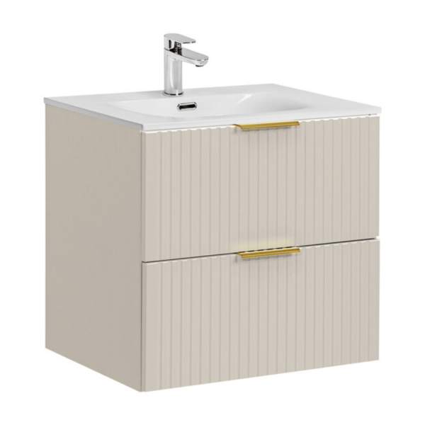 Łazienkowa Szafka z Umywalką Wpuszczaną 60 cm Ryflowana z Szufladami Nowoczesna Beżowa ADEL CASHMERE Comad