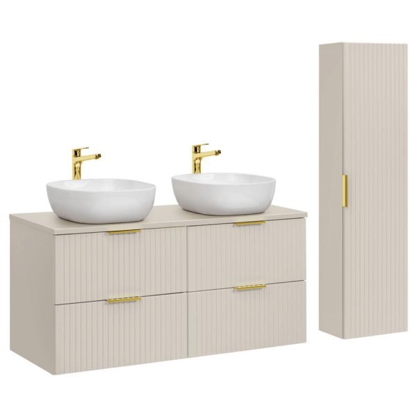 Zestaw Mebli Łazienkowych 120 cm Ryflowany z Umywalką Nowoczesny Beżowy Mat ADEL CASHMERE Comad