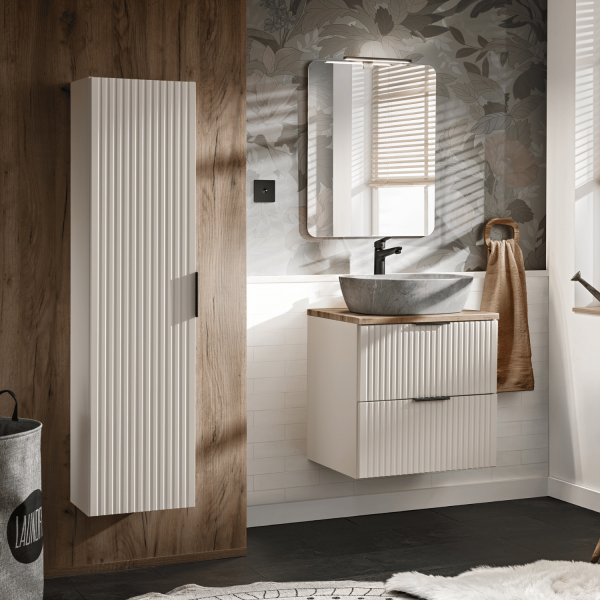 Zestaw Mebli Łazienkowych 120 cm Ryflowany z Umywalką Nowoczesny Beżowy Mat ADEL CASHMERE Comad