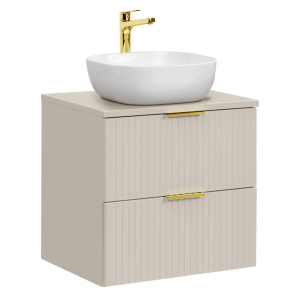 Szafka z Umywalką 60 cm Nowoczesna z Szufladami do Łazienki Ryflowany Beż ADEL CASHMERE Comad