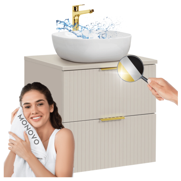 Szafka z Umywalką 60 cm Nowoczesna z Szufladami do Łazienki Ryflowany Beż ADEL CASHMERE Comad
