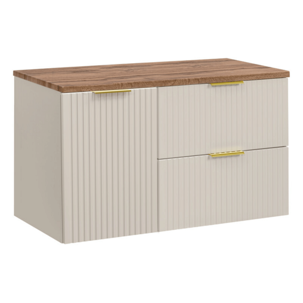 Szafka Ryflowana do Łazienki 100 cm Nowoczesna z Blatem Beżowy Mat ADEL CASHMERE COMAD