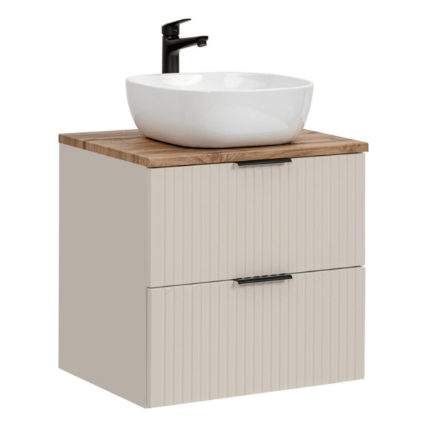 Szafka z Umywalką Nablatową 60 cm do Łazienki Loft Dąb Wotan z Szufladami Ryflowana Beżowa ADEL CASHMERE Comad