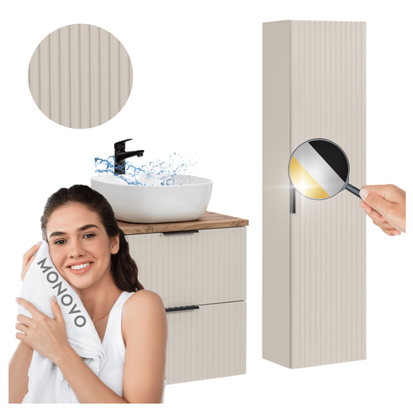 Zestaw Mebli Łazienkowych 60 cm z Umywalką Ryflowany Beżowy Nowoczesny ADEL CASHMERE Comad
