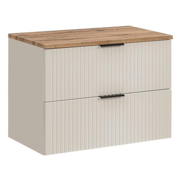 Szafka pod Umywalkę z Blatem 80 cm Ryflowana Łazienkowa Loft Dąb Wotan z Szufladami Beżowy ADEL CASHMERE Comad