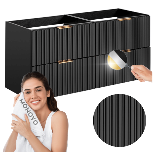 Nowoczesna Podwójna Szafka pod Umywalkę 120 cm Ryflowana Nowoczesna Matowa ADEL BLACK Comad
