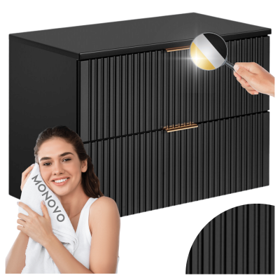 Ryflowana Szafka pod Umywalkę Nablatową Czarna Matowa Nowoczesna ADEL BLACK Comad