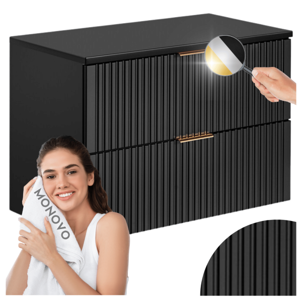 Ryflowana Szafka pod Umywalkę Nablatową Czarna Matowa Nowoczesna ADEL BLACK Comad