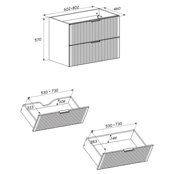 Ryflowana Szafka pod Umywalkę Nablatową Czarna Matowa Nowoczesna ADEL BLACK Comad