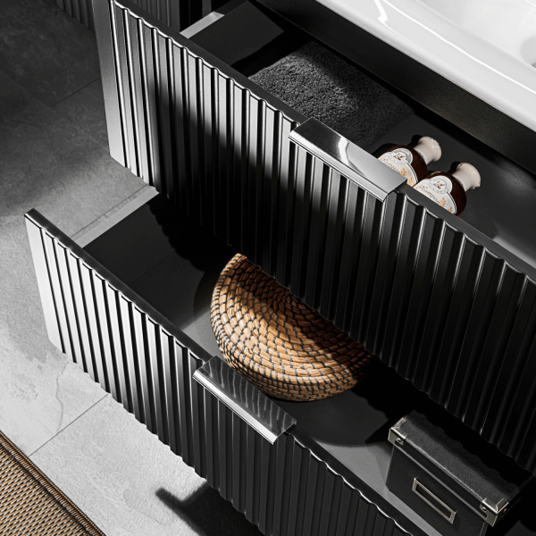 Ryflowana Szafka pod Umywalkę Nablatową Czarna Matowa Nowoczesna ADEL BLACK Comad