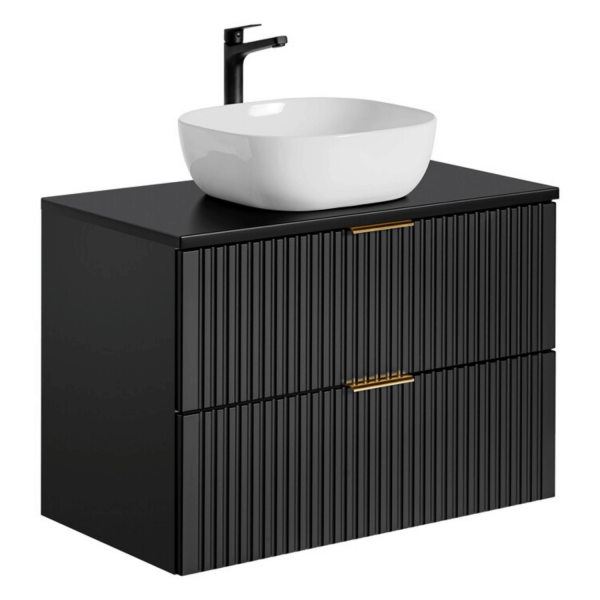 Ryflowana Czarna Szafka z Umywalką 80 cm Nowoczesna z Szufladami Matowa ADEL BLACK Comad