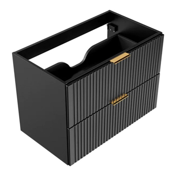 Wisząca Szafka z Blatem do Łazienki Glamour 80 cm Ryflowana Czarna Mat Dąb Wotan ADEL BLACK COMAD