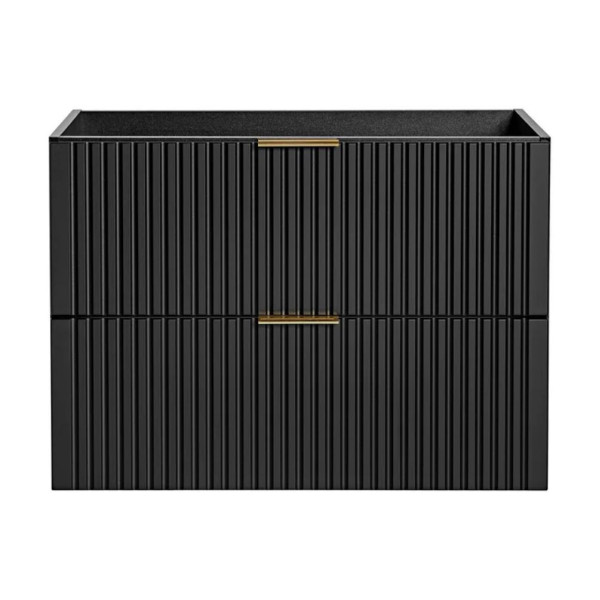 Wisząca Szafka z Blatem do Łazienki Glamour 80 cm Ryflowana Czarna Mat Dąb Wotan ADEL BLACK COMAD