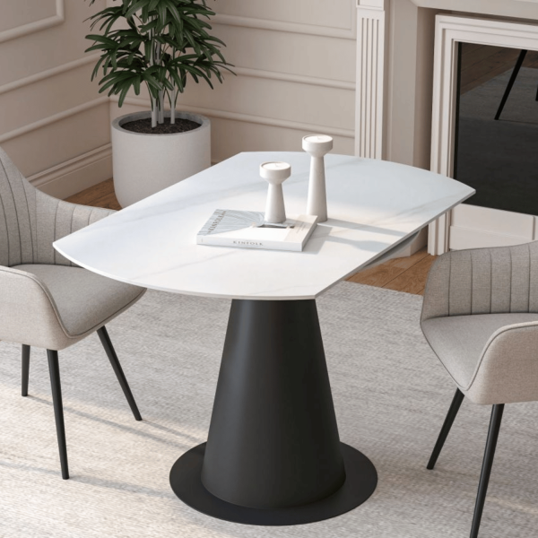 Okrągły Stół Rozkładany do Jadalni Salonu Biały Marmur Ceramiczny 75-120x120 cm MARIOS