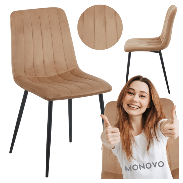 Nowoczesne Beżowe Krzesło Tapicerowane do Jadalni Industrialne Loft Metalowe Nogi Cappuccino Welur ORITE