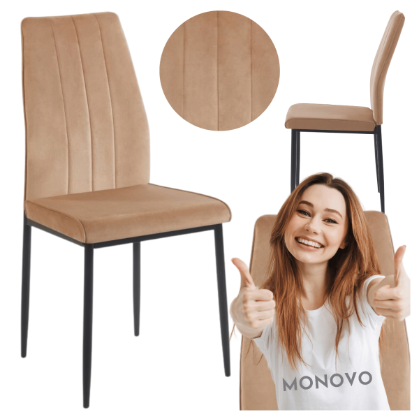 Nowoczesne Pikowane Krzesło Tapicerowane do Jadalni Salonu Metalowe Welurowe Velvet Beżowe Cappuccino BLYX