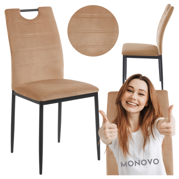 Nowoczesne Krzesło Tapicerowane do Jadalni Salonu Metalowe z Rączką Welurowe Beżowe Cappuccino Velvet TAVOS