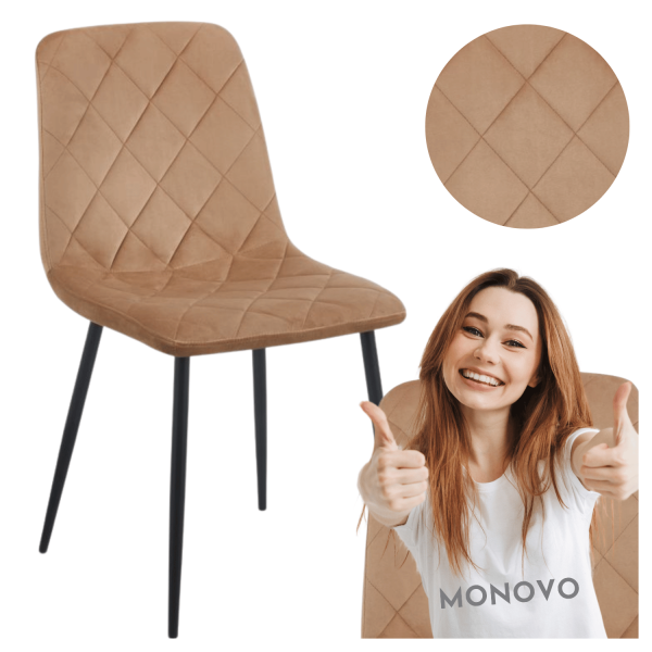 Nowoczesne Krzesło Tapicerowane Metalowe Loft do Salonu Welurowe Nowoczesne Beżowe Cappuccino Velvet APER