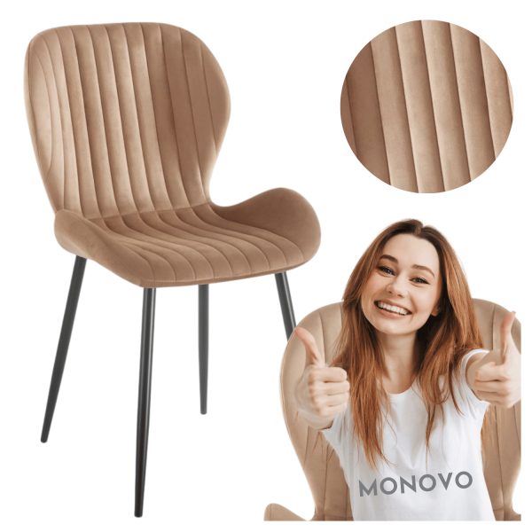 Nowoczesne Metalowe Krzesło Tapicerowane do Salonu Loft Beżowe Welurowe Pikowane Cappuccino LERO