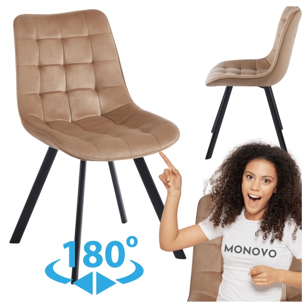 Nowoczesne Tapicerowane Krzesło do Jadalni Salonu Obrotowe Pikowane Welurowe Beżowe Cappuccino Velvet Loft COCO