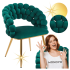 Nowoczesne Krzesło Welurowe Glamour do Jadalni Salonu Zielone Butelkowa Zieleń Złote Nogi Velvet Plecione Oparcie BUBBLE