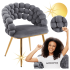 Nowoczesne Krzesło Welurowe Glamour do Jadalni Salonu Szare Popielate Złote Nogi Velvet Plecione Oparcie BUBBLE