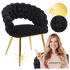 Nowoczesne Tapicerowane Krzesło Welurowe Glamour do Jadalni Salonu Czarne Złote Nogi Velvet Plecione Oparcie BUBBLE