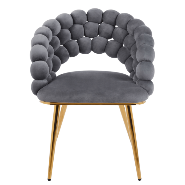 Nowoczesne Krzesło Welurowe Glamour do Jadalni Salonu Szare Popielate Złote Nogi Velvet Plecione Oparcie BUBBLE