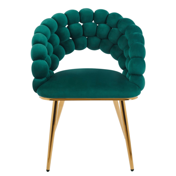 Nowoczesne Krzesło Welurowe Glamour do Jadalni Salonu Zielone Butelkowa Zieleń Złote Nogi Velvet Plecione Oparcie BUBBLE