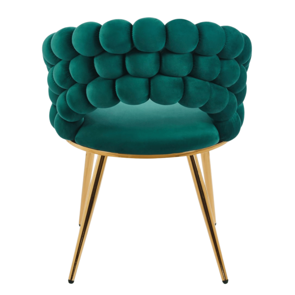 Nowoczesne Krzesło Welurowe Glamour do Jadalni Salonu Zielone Butelkowa Zieleń Złote Nogi Velvet Plecione Oparcie BUBBLE