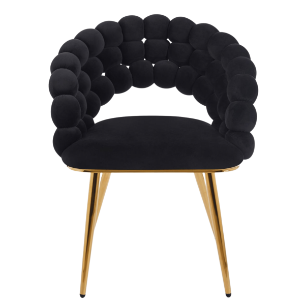 Nowoczesne Tapicerowane Krzesło Welurowe Glamour do Jadalni Salonu Czarne Złote Nogi Velvet Plecione Oparcie BUBBLE
