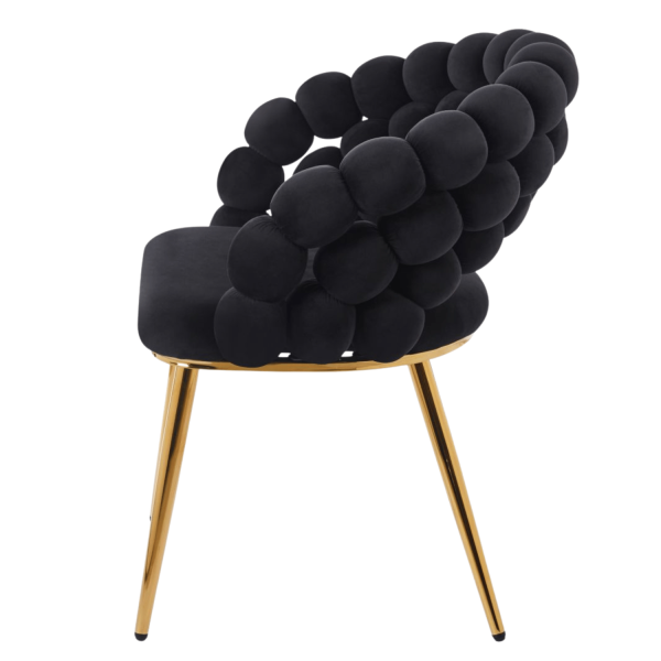 Nowoczesne Tapicerowane Krzesło Welurowe Glamour do Jadalni Salonu Czarne Złote Nogi Velvet Plecione Oparcie BUBBLE