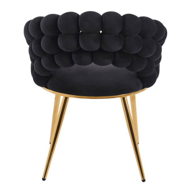 Nowoczesne Tapicerowane Krzesło Welurowe Glamour do Jadalni Salonu Czarne Złote Nogi Velvet Plecione Oparcie BUBBLE