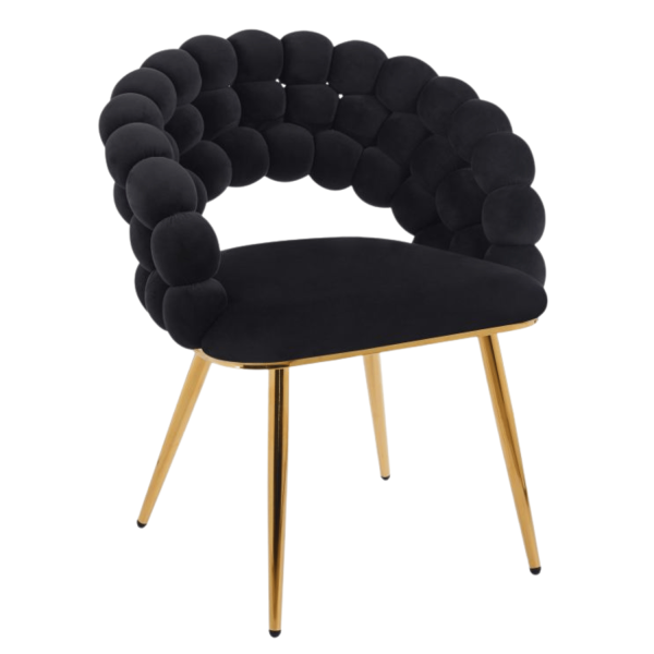 Nowoczesne Tapicerowane Krzesło Welurowe Glamour do Jadalni Salonu Czarne Złote Nogi Velvet Plecione Oparcie BUBBLE