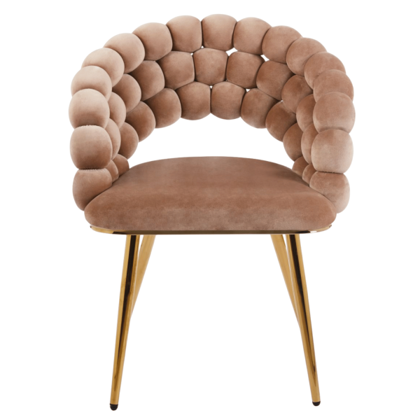 Tapicerowane Krzesło Welurowe Glamour do Jadalni Salonu Cappuccino Ciemny Beż Złote Nogi Velvet Plecione Oparcie BUBBLE