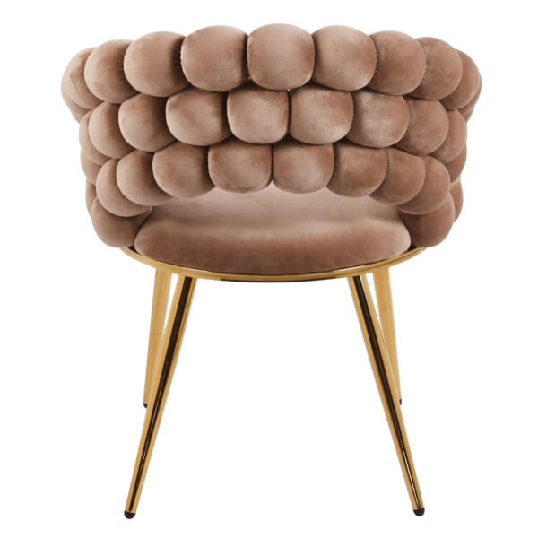 Tapicerowane Krzesło Welurowe Glamour do Jadalni Salonu Cappuccino Ciemny Beż Złote Nogi Velvet Plecione Oparcie BUBBLE
