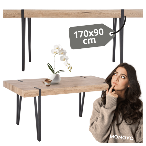 Industrialny Stół do Salonu Jadalni Loft Metalowe Nogi 170x90 Dąb San Remo Czarny YOHANN Halmar